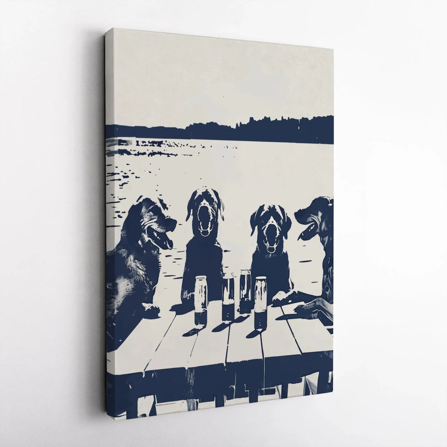 Dogs Drinking Beer Canvas Art | Funny Lake House Decor | Premium 1.25-Inch Gallery Wrap | Unique Gift for Dog Lovers