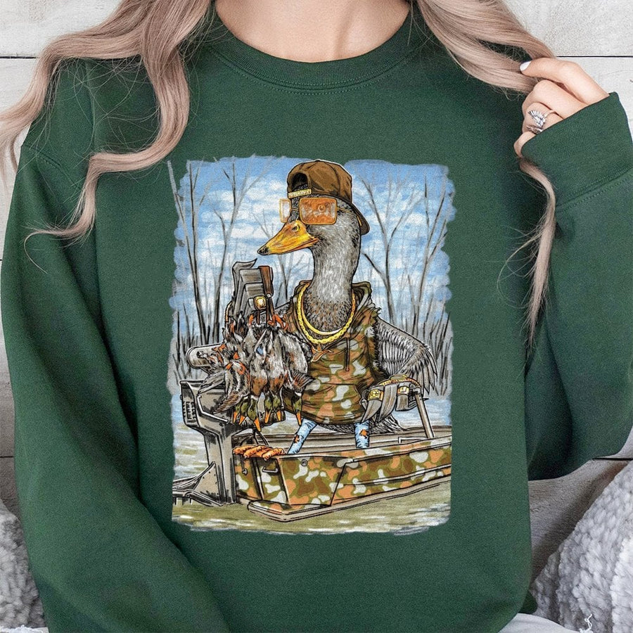 Duck Hunting Sweatshirt | Funny Tactical Mallard Cartoon Design | Soft Cotton-Poly Blend | Premium Gift for Waterfowl Hunters and Outdoorsmen