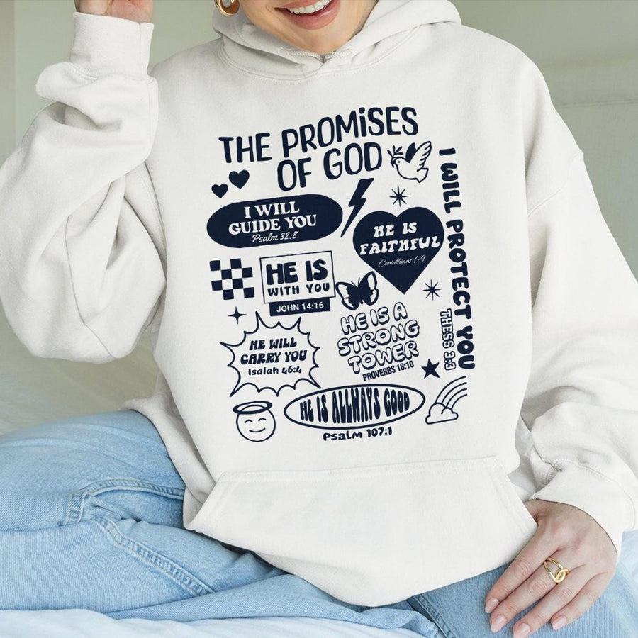 The Promises Of God Hoodie | Bible Verse Scripture Aesthetic | Premium Cotton-Blend Sweatshirt | Christian Faith Gift For Men And Women