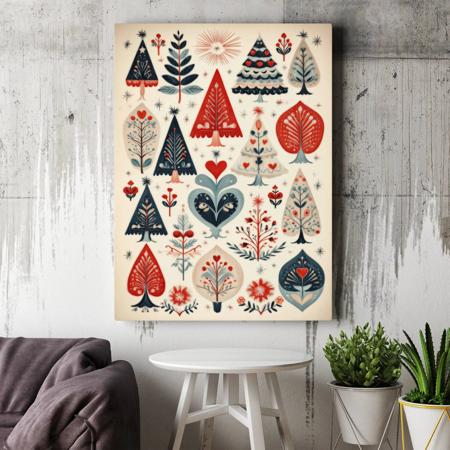 Scandinavian Folk Art Christmas Canvas Print | Festive Nordic Tree Pattern | Premium Gallery Wrapped Decor | Holiday Gift for Modern Home