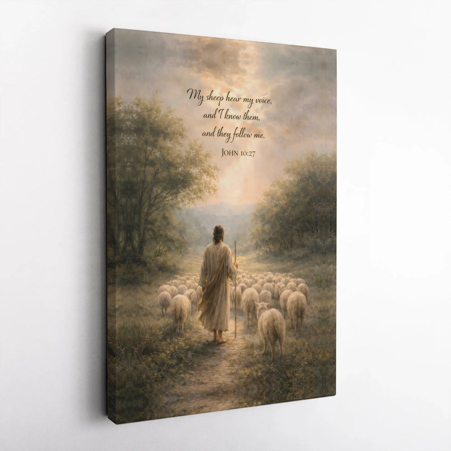 Jesus Good Shepherd Canvas Wall Art | John 10:27 Bible Verse Scripture | Premium Canvas Print | Christian Home Decor Religious Gift