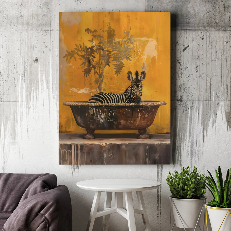 Zebra in Bathtub Wall Art | Whimsical Animal Bathroom Decor | Premium Gallery Wrapped Canvas | Unique Home Gift