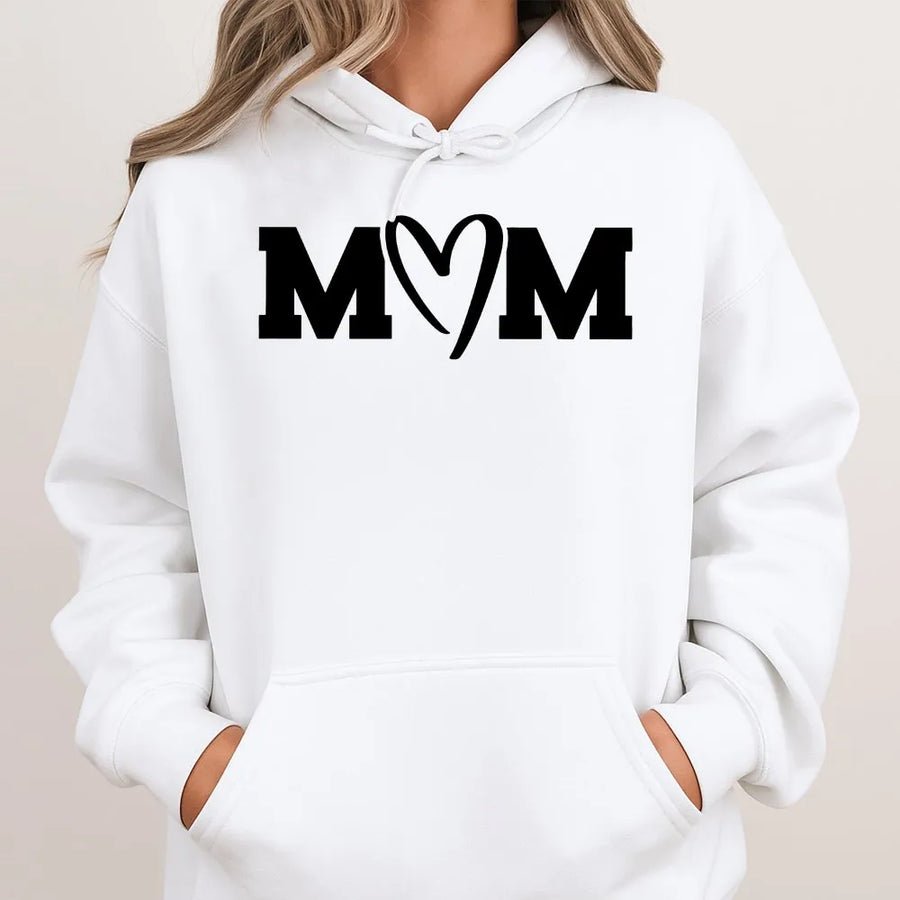 Mom Hoodie with Heart | Minimalist Mama Graphic Crewneck | Soft Cotton Blend Pullover | Mothers Day Gift for New Mom