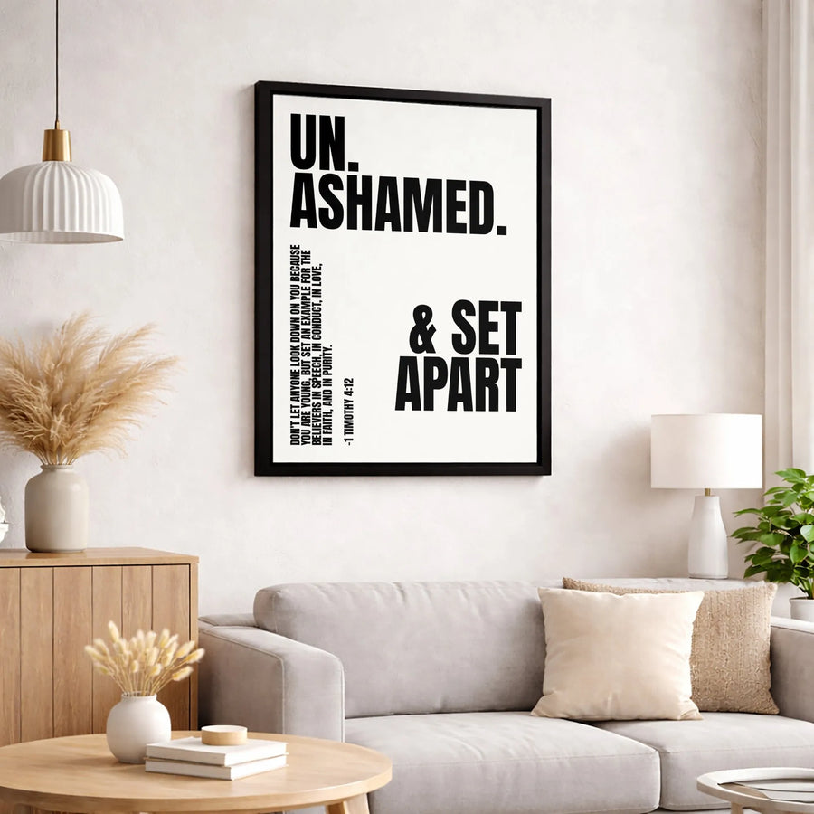 Unashamed & Set Apart Canvas | 1 Timothy 4:12 Bible Verse Wall Art | Premium Gallery Wrapped Scripture Decor | Christian Faith Gift for Home Office
