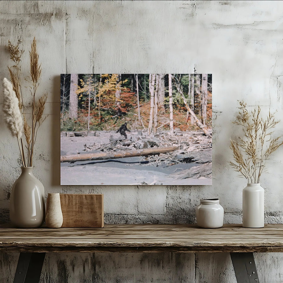 Bigfoot Sasquatch Wall Art | Vintage Forest Cryptid Photography | Premium 1.25-Inch Stretched Canvas | Unique Gift for Mystery Enthusiasts