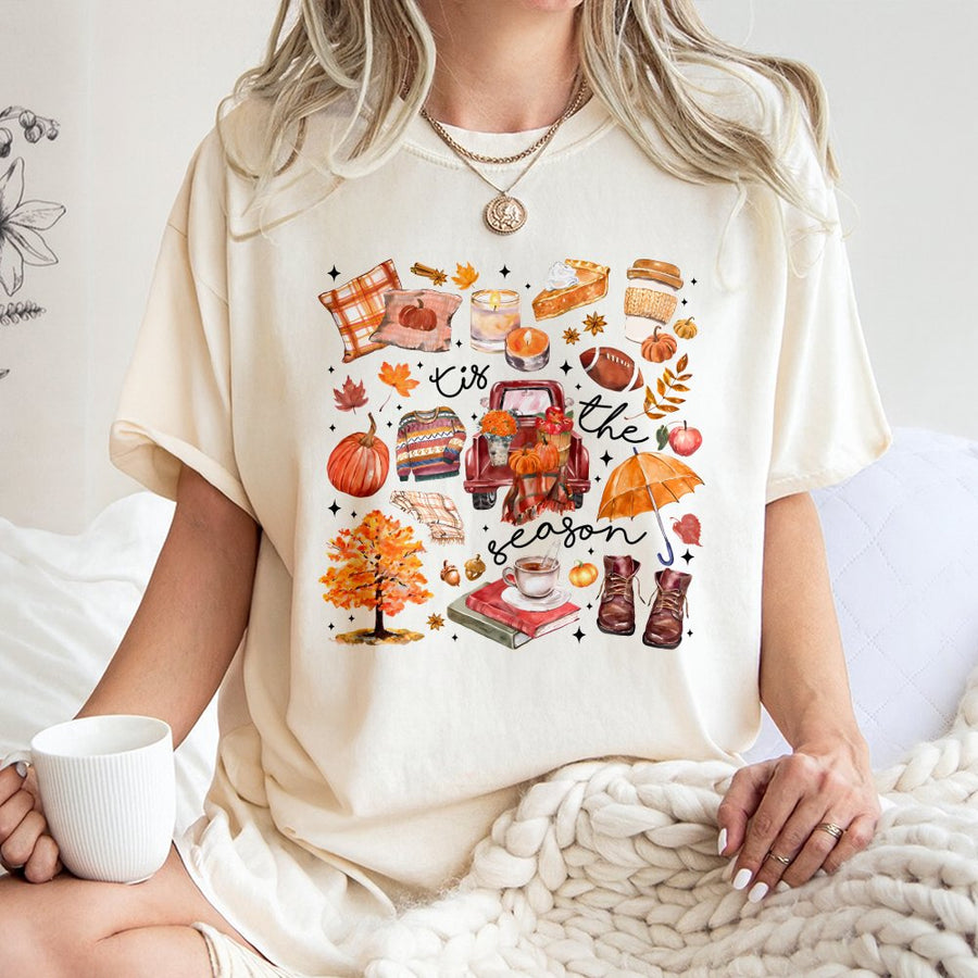 Tis The Season Fall T-Shirt | Pumpkin Spice Autumn Harvest Graphic | 100% Cotton Premium Tee | Cozy Thanksgiving Gift For Her