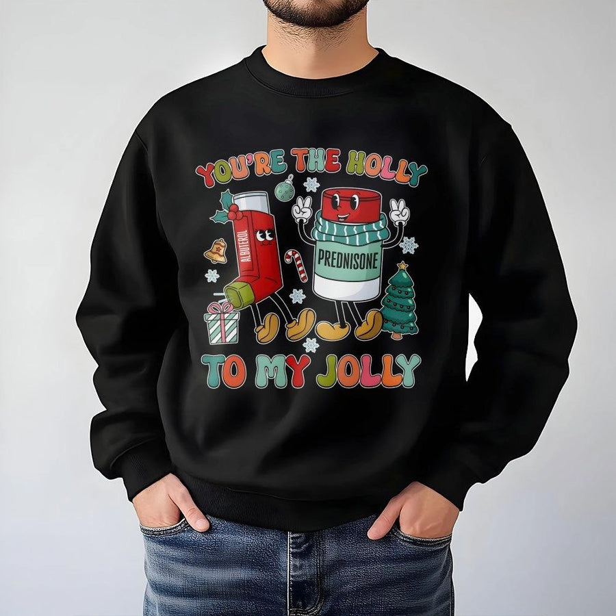 Respiratory Therapist Christmas Sweatshirt | Funny Inhaler & Prednisone Holiday Design | Premium Cotton Blend | Gift for Medical Professionals