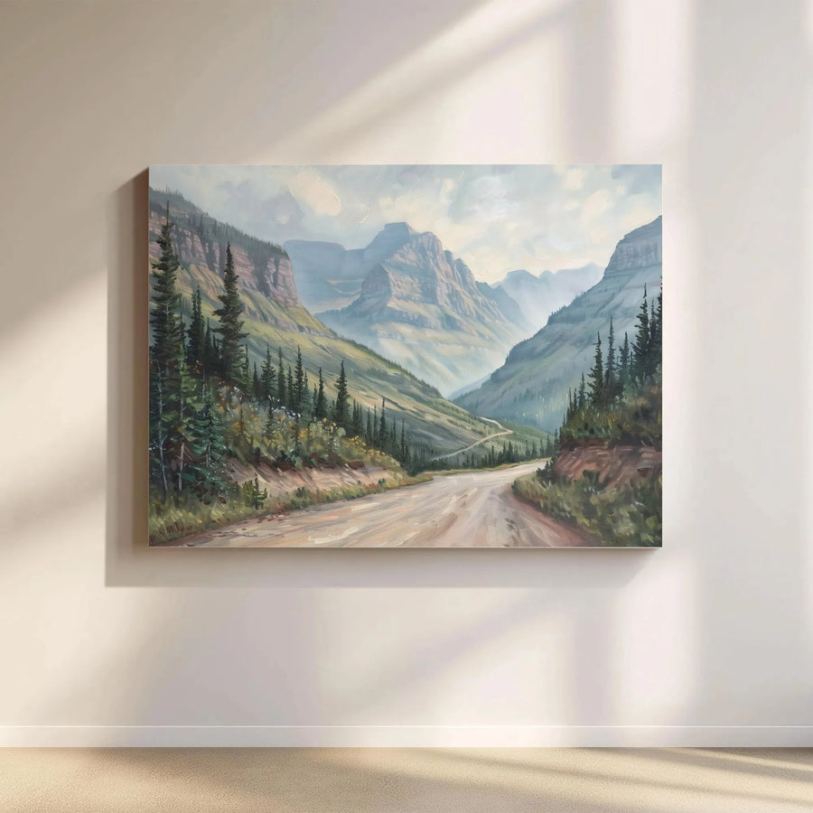 Mountain Valley Landscape Canvas Print | Winding Road Oil Painting Style | 1.25" Gallery Wrap Premium Art | Rustic Nature Home Decor Gift