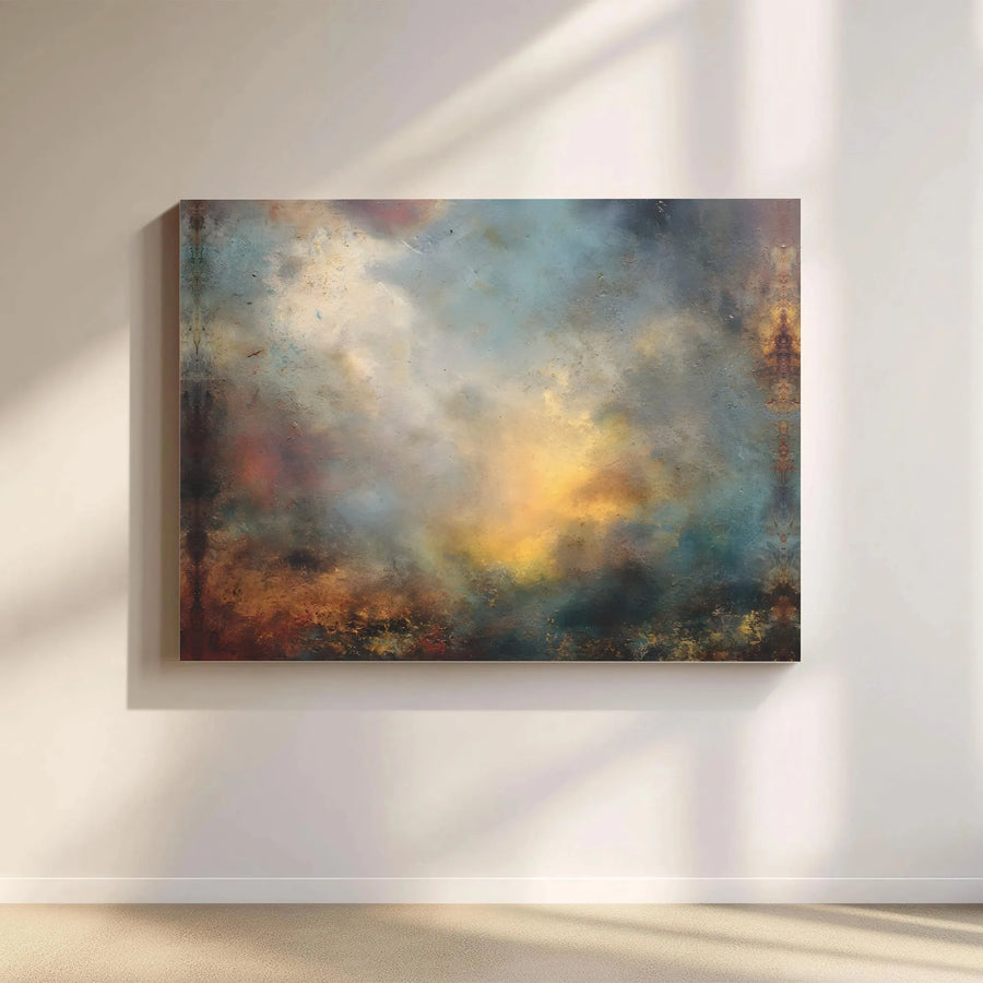 Moody Atmospheric Abstract Canvas Art | Textured Earth and Sky Landscape | Premium Gallery Wrapped Print | Modern Minimalist Home Office Decor