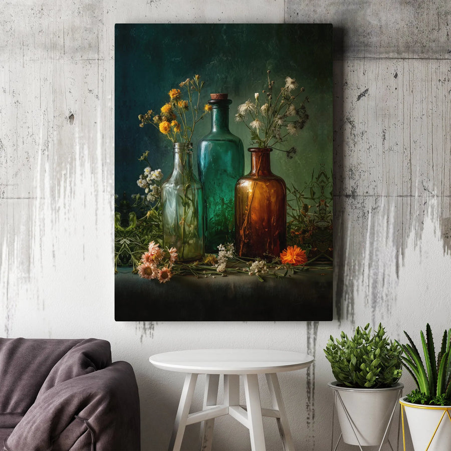Vintage Wildflower Canvas Print | Moody Botanical Still Life Art | Premium Gallery Wrapped Canvas | Rustic Farmhouse Home Decor Gift