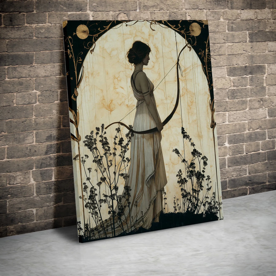 Artemis Greek Goddess Canvas Print | Art Nouveau Archer Wall Art | Premium Fade-Resistant Gallery Wrap | Elegant Mythology Decor for Home Office