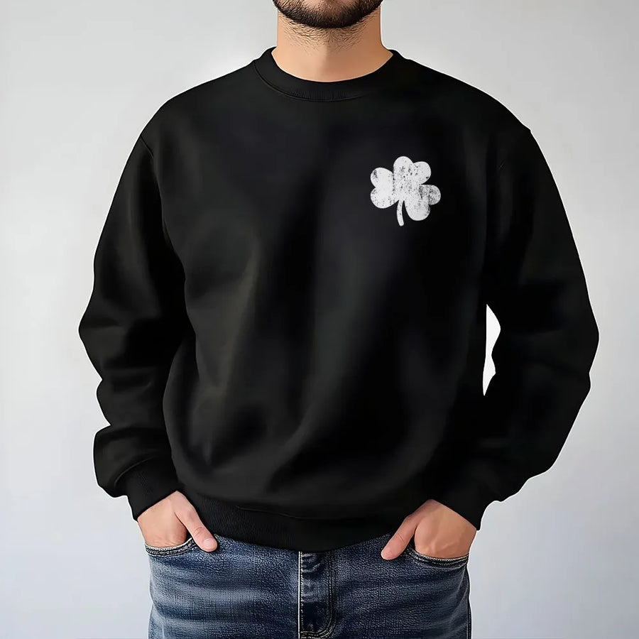 Minimal Shamrock Sweatshirt | Distressed Clover Left Chest Graphic | Soft Cotton Blend | Unisex St. Patrick's Day Gift for Him or Her