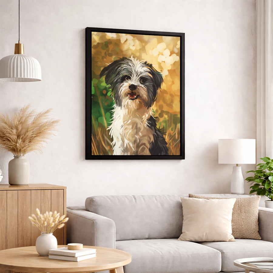 Dog Wall Art Canvas Print | Artistic Painterly Black and White Puppy Portrait | 1.25 Inch Gallery Wrap | Premium Home Decor Gift for Dog Lovers