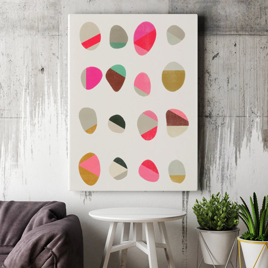 Abstract Pebbles Vertical Canvas Print | Modern Geometric Color Block Art | Premium Gallery Wrapped Canvas | Living Room Wall Decor Gift