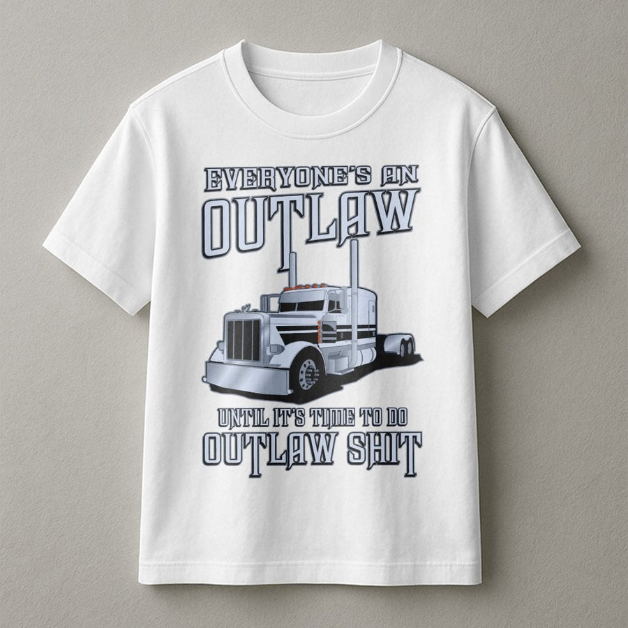 Outlaw Trucker T-Shirt | Semi Truck Graphic Design | Premium Cotton Apparel | Funny Gift for Truck Drivers and Heavy Duty Enthusiasts