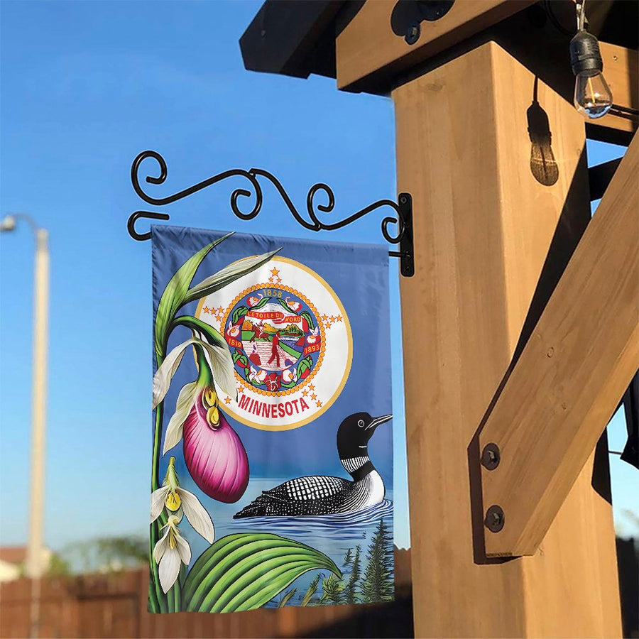Minnesota State Garden Flag | Lady Slipper and Loon Nature Design | Premium Weather-Resistant Polyester | Outdoor Yard Decor Gift