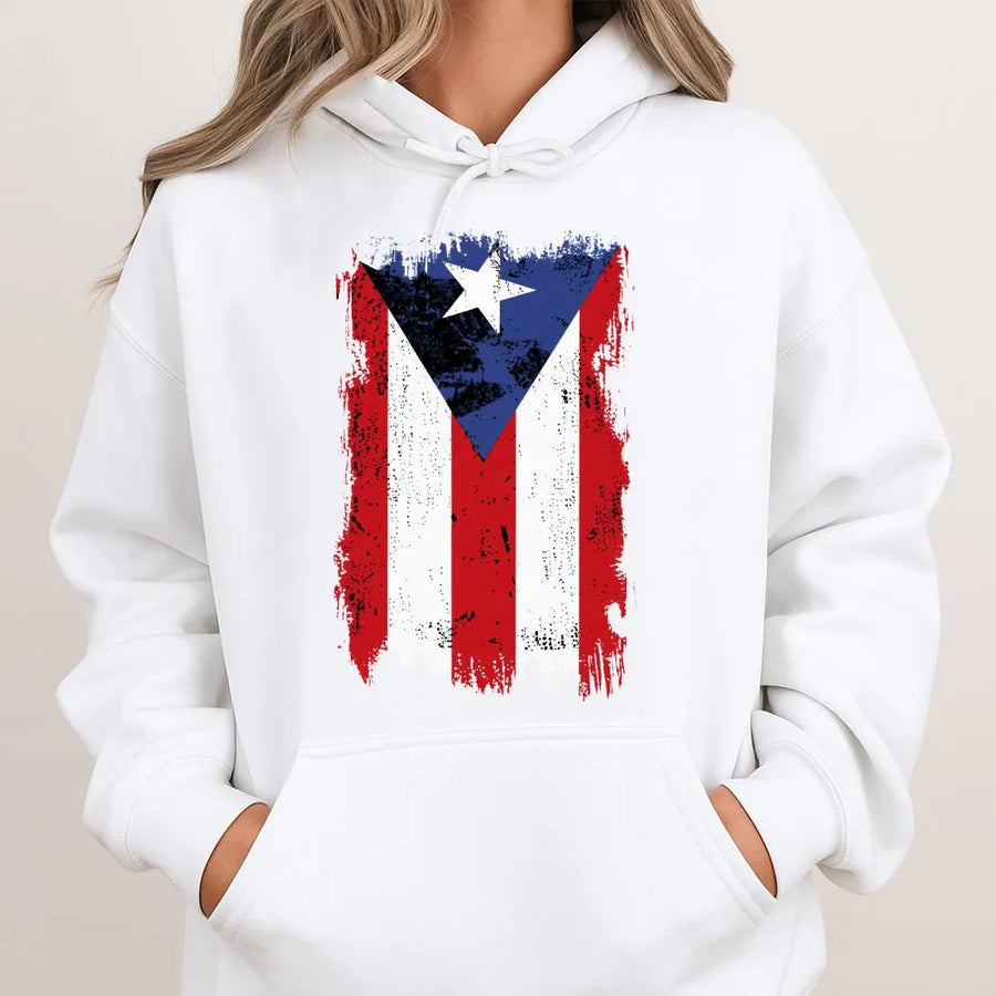 Puerto Rico Flag Hoodie | Distressed Brushstroke Puerto Rican Pride | Premium Cotton Blend | Gift for Boricua Heritage and Culture Lovers