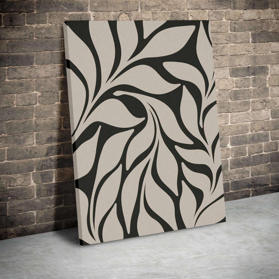 Abstract Botanical Leaf Canvas Wall Art | Minimalist Charcoal and Gray Decor | Gallery Quality Premium Print | Modern Living Room Home Gift