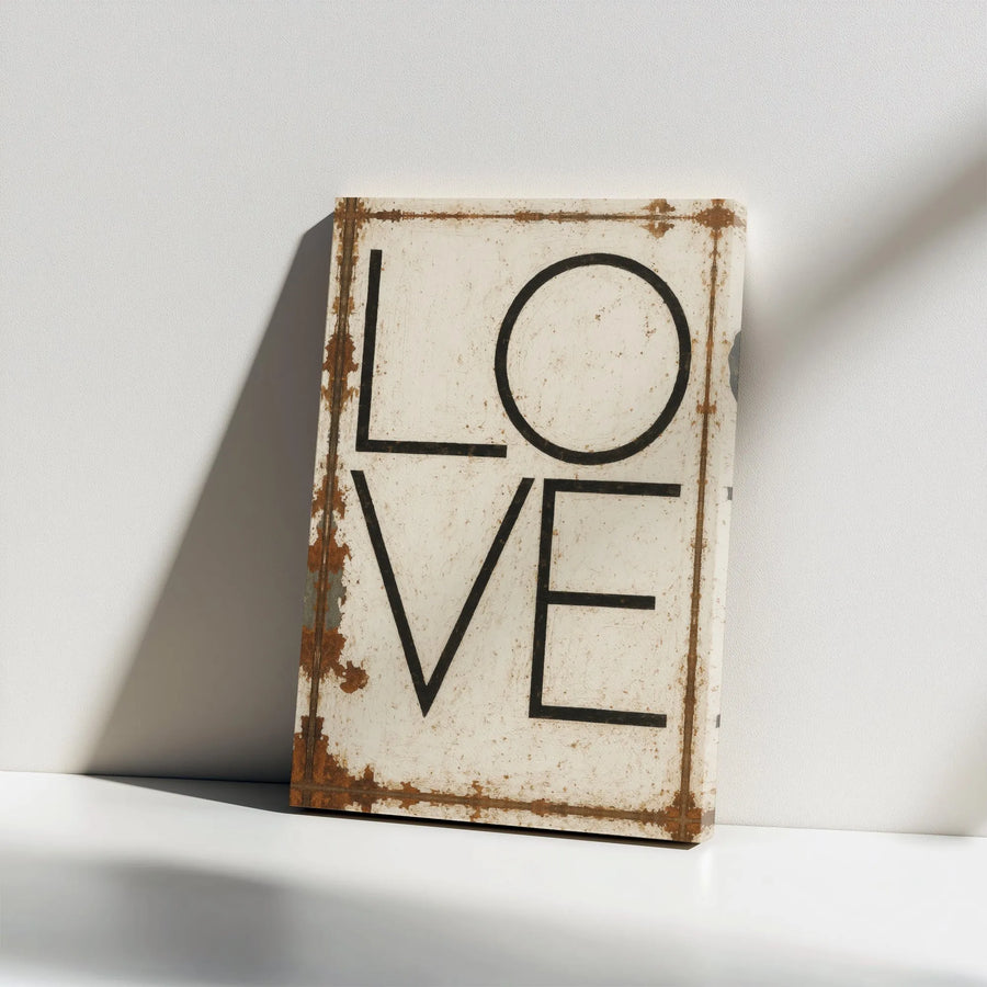Rustic LOVE Sign Canvas Print | Industrial Typography Art with Rusted Metal Effect | Premium Thick Gallery Wrap | Unique Wedding Gift for Couple