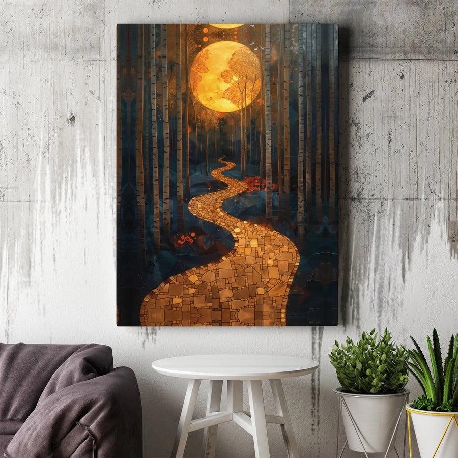 Mystical Moonlit Path Canvas Print | Abstract Birch Forest Wall Art | Premium Fade-Resistant Canvas | Unique Fantasy Decor Collector Gift