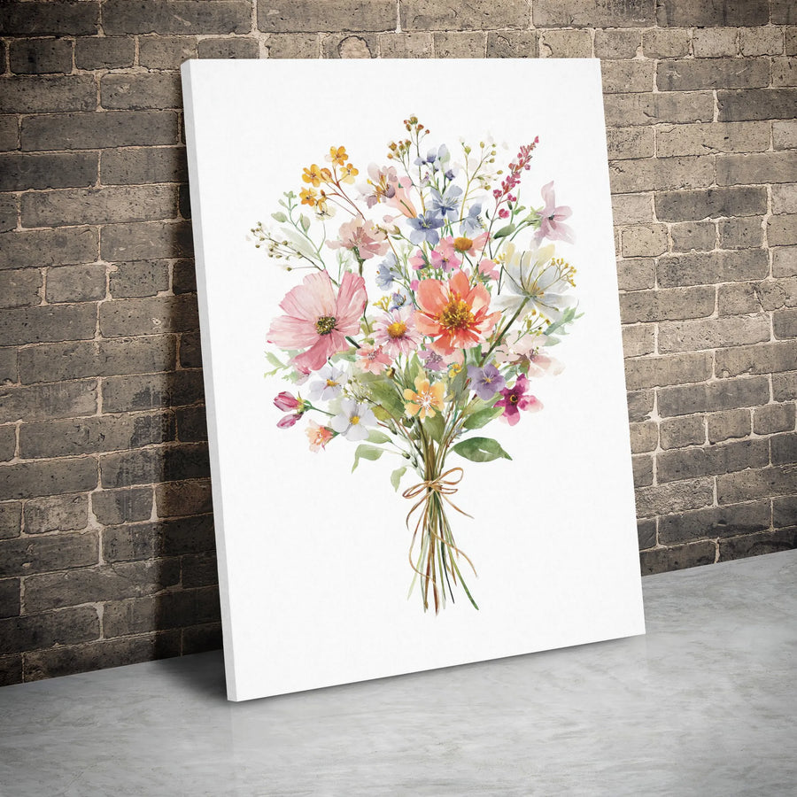 Watercolor Wildflower Bouquet Canvas Wall Art | Botanical Floral Print | Premium Gallery Wrap Decor | Ready To Hang Gift For Her Home