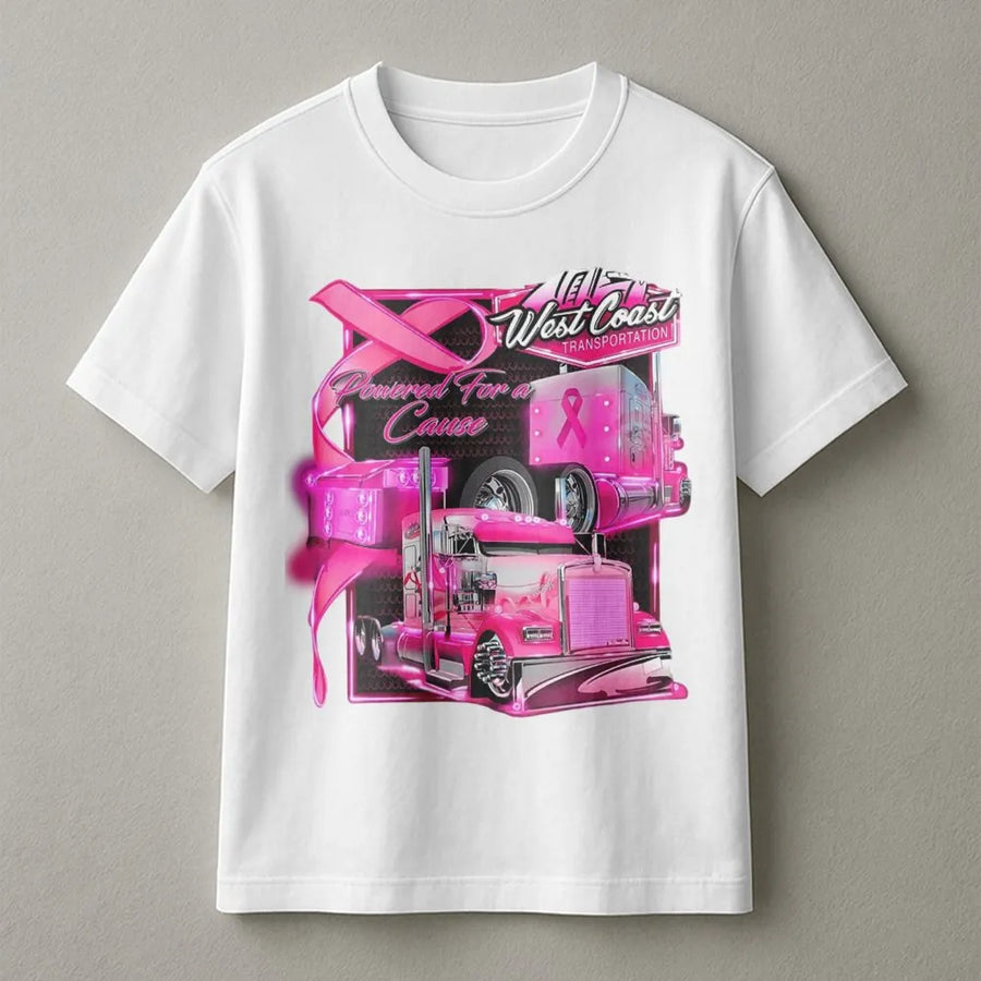 Pink Truck T-Shirt | Breast Cancer Awareness Ribbon Graphic | Premium Cotton Unisex Tee | Trucker Driver Gift For Her And Him