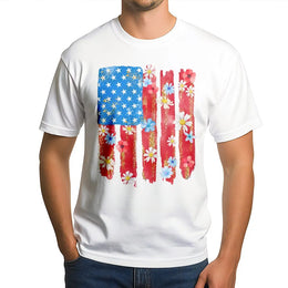 Floral American Flag T-Shirt | Retro Watercolor USA Flag Design | Premium Cotton Blend | Patriotic Fourth of July Gift for Women