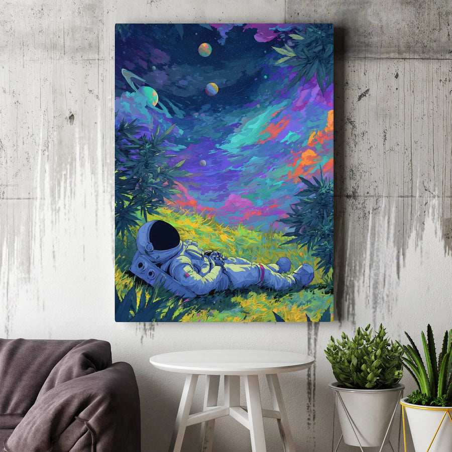 Psychedelic Astronaut Vertical Canvas | Vibrant Trippy Galaxy Scene | Premium Gallery Wrapped Canvas | Gift for Stoners & Space Lovers