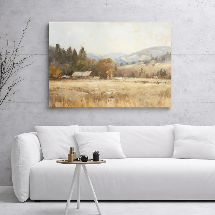 Rustic Cabin Canvas Wall Art | Autumn Mountain Landscape Impressionist Print | 1.25” Gallery Wrap | Farmhouse Home Decor Gift