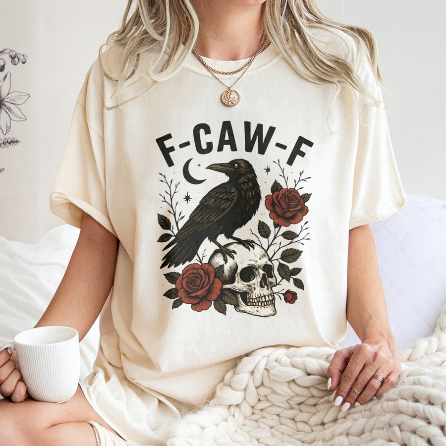 Gothic Crow Skull T-Shirt | F-CAW-F Dark Academia Graphic | 100% Cotton Premium Tee | Unique Halloween Gift For Raven Lovers