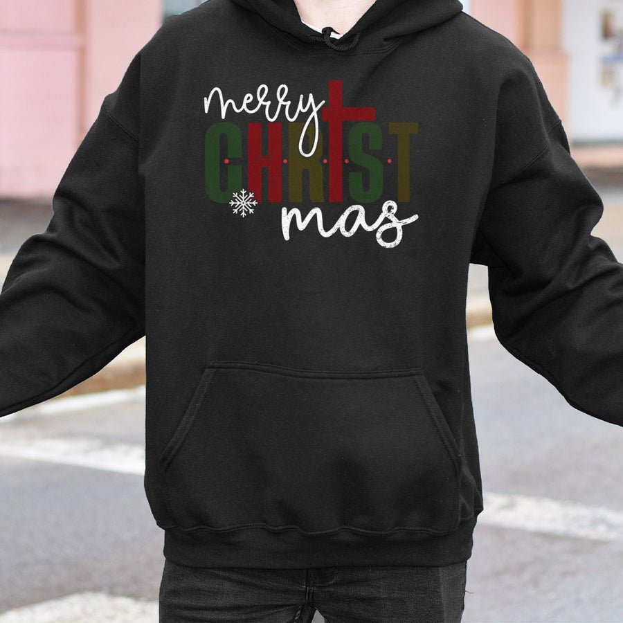 Merry Christmas Jesus Hoodie | Religious Cross Typography Design | Premium Cotton Blend | Faith-Based Holiday Gift for Women and Men