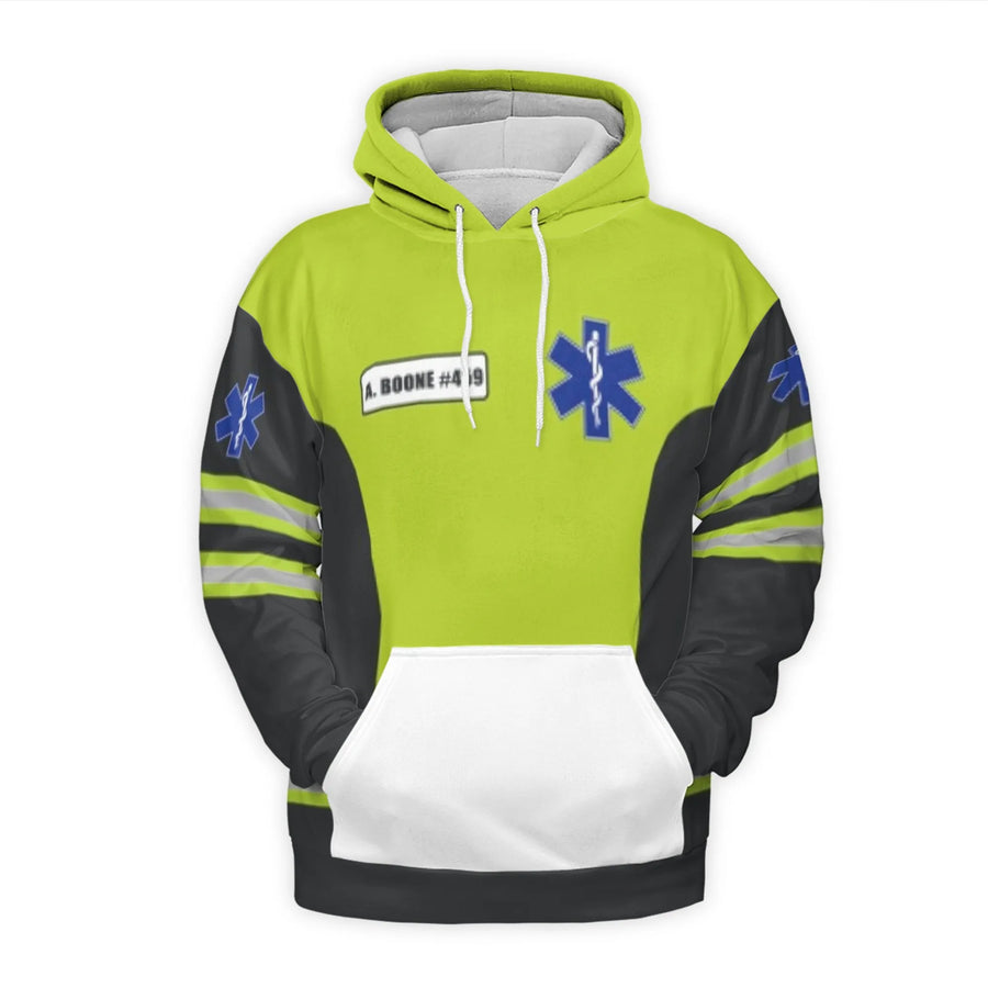 EMS 3D Hoodie | Star of Life Paramedic Uniform Print | Premium Brushed Fleece Polyester | Gift for EMT Paramedics & First Responders