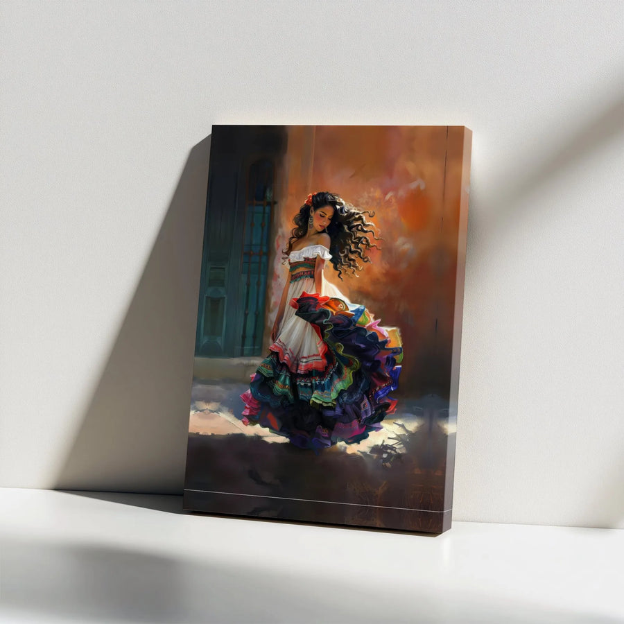 Flamenco Dancer Canvas Wall Art | Colorful Spanish Gypsy Portrait | Premium Gallery Wrapped Decor | Hispanic Heritage Home Gift