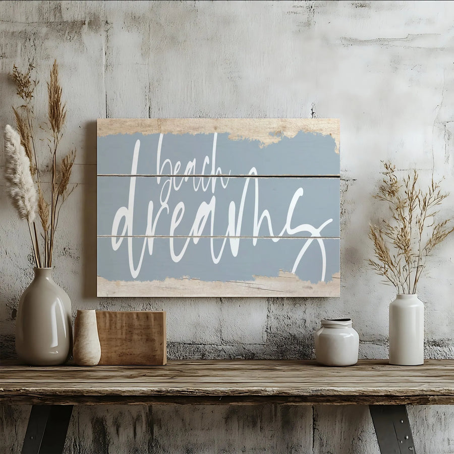 Beach Dreams Canvas Wall Art | Rustic Coastal Blue Wood Planks | Premium Gallery-Wrapped Print | Modern Home Decor Gift for Beach Lovers