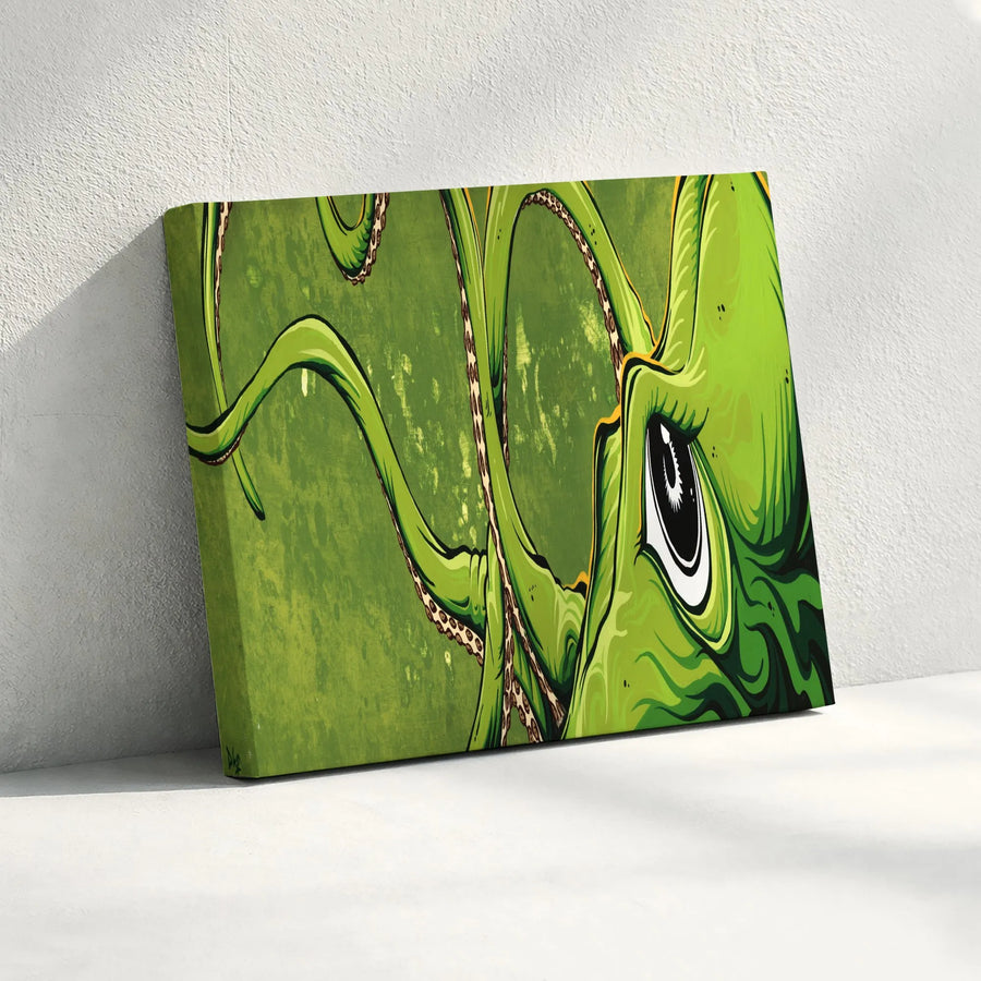 Giant Kraken Canvas Wall Art | Panoramic Green Sea Monster Print | Premium Fade-Resistant Canvas | Unique Collector's Decor for Fantasy Fans