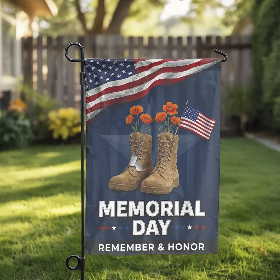 Memorial Day Garden Flag | Remember & Honor Veteran Memorial with Poppies | Double Sided Weather Resistant Fabric | Patriotic Yard Decor Gift