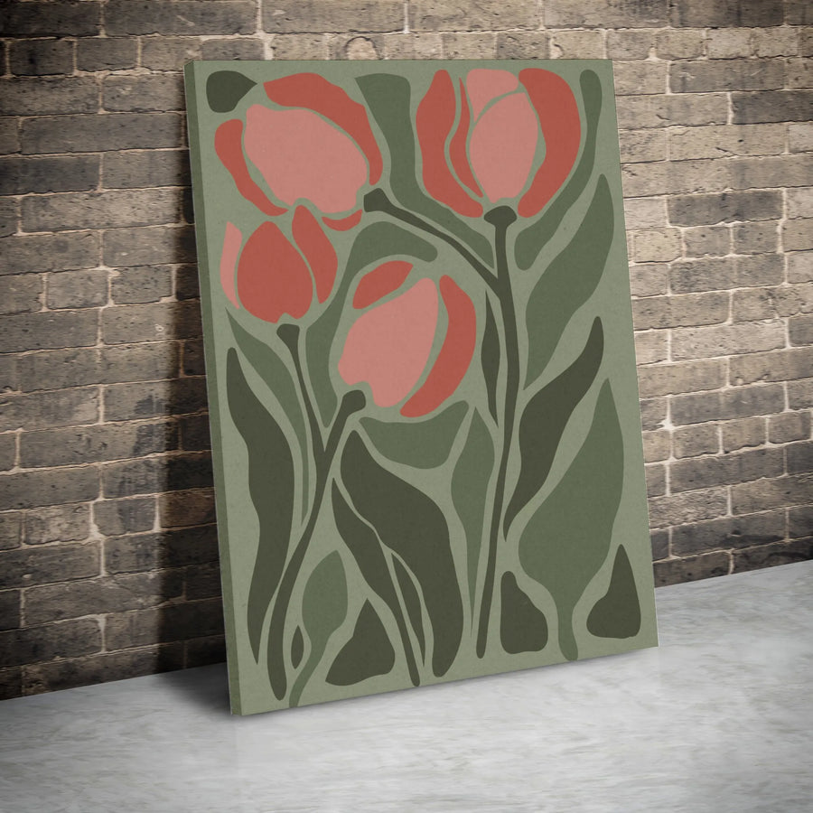 Abstract Tulip Wall Art | Mid-Century Botanical Flower Print | Premium Gallery Wrapped Canvas | Elegant Home Decor Gift
