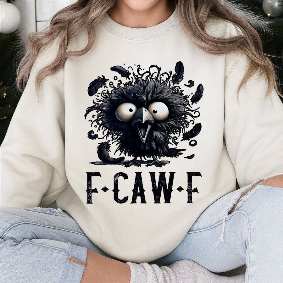 Funny Crow Sweatshirt | F-CAW-F Bird Pun Graphic | Premium Cotton Blend Crewneck | Gift for Bird Lovers, Ornithologist, or Sarcastic Humor Fan
