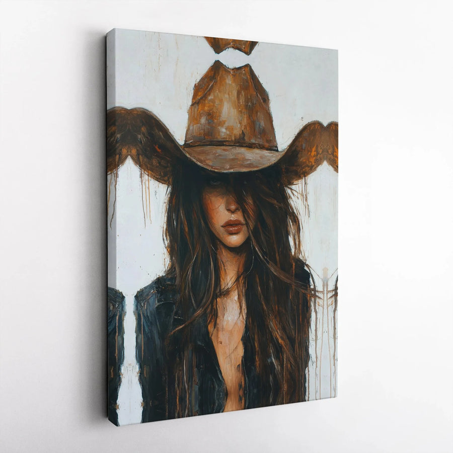 Rustic Cowgirl Canvas Print | Modern Western Art Portrait | Premium Gallery Wrapped Canvas | Southwestern Home Decor Gift