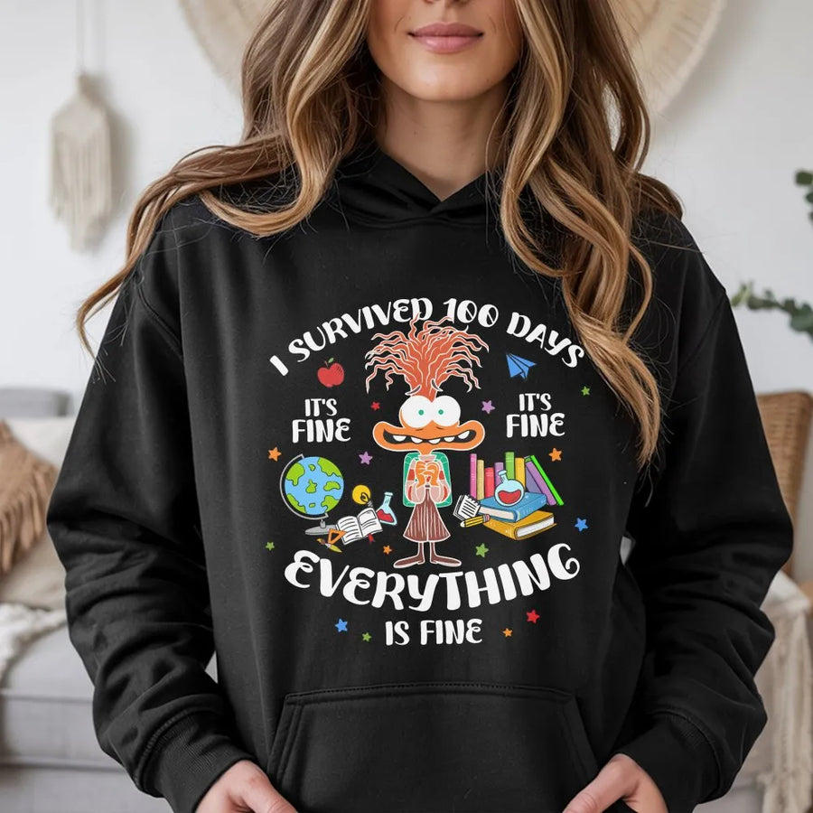 100 Days Of School Hoodie | Funny Teacher Survival Design | Premium Cotton Blend | Gift For Teachers And Students