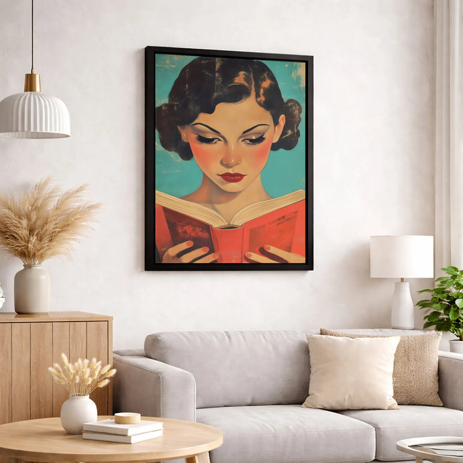 Vintage Art Deco Woman Reading Canvas Print | Retro Style Book Reader Wall Art | Premium 1.25" Gallery Wrap | Sophisticated Home Decor Gift