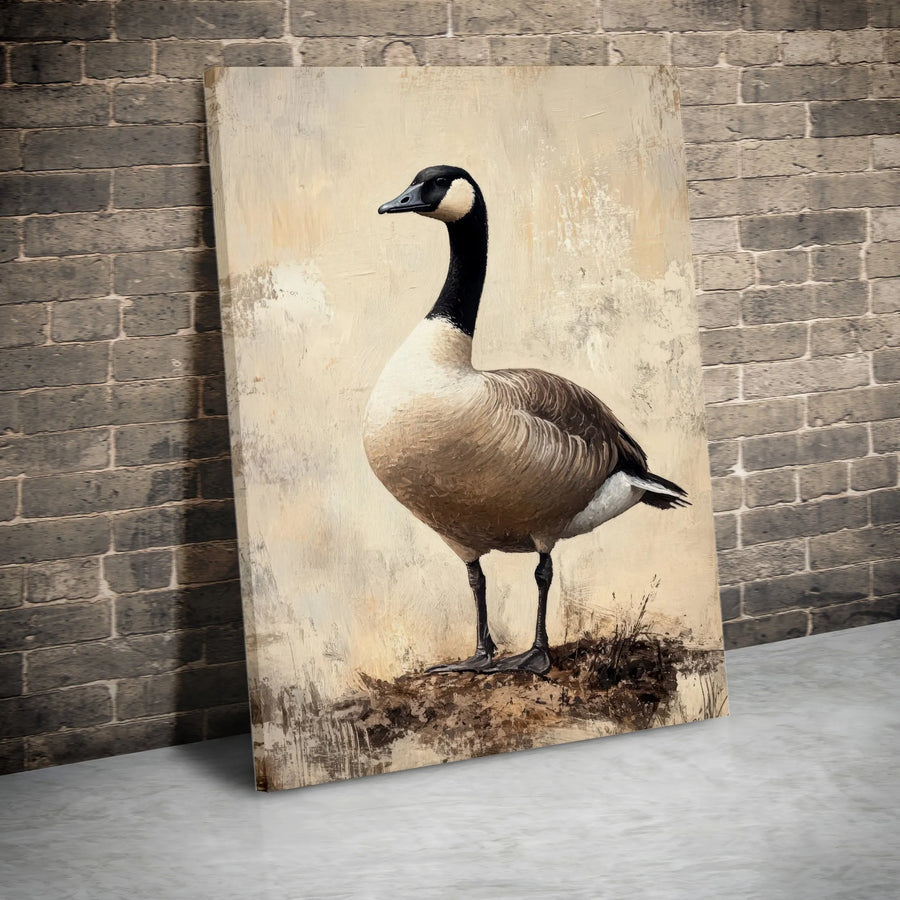 Canada Goose Canvas Art | Rustic Wildlife Oil Painting Style | 1.25 Inch Gallery Profile | Premium Nature Decor for Bird Lovers