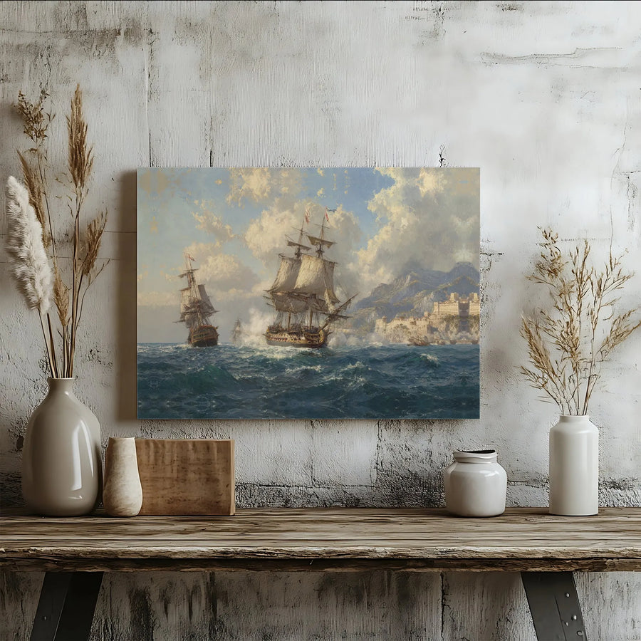 Naval Battle Canvas Wall Art | Epic Tall Ship Seascape Painting | Premium Gallery Wrapped 1.25" Canvas | Collector's Nautical Home Decor Gift