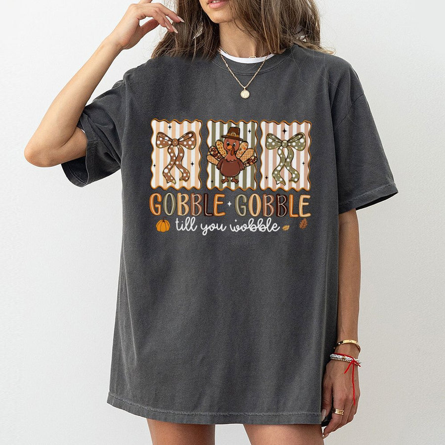 Gobble Gobble Till You Wobble T-Shirt | Funny Thanksgiving Turkey Graphic | 100% Cotton Premium Comfort | Cute Fall Gift for Women and Men