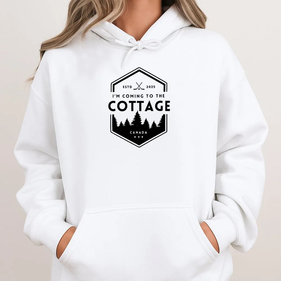 Cottage Life Hoodie | Canada Cabin Forest Graphic | Premium Cotton Blend | Gift for Canadian Nature Lovers and Outdoor Enthusiasts