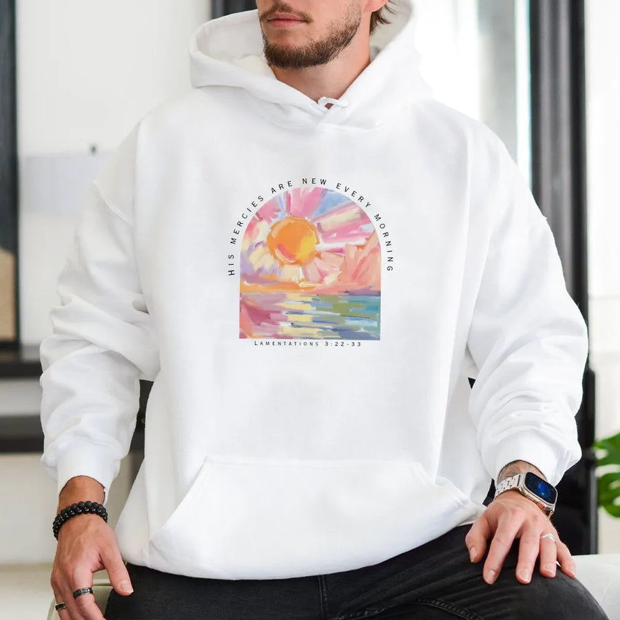 Christian Hoodie | His Mercies Are New Every Morning Bible Verse | Premium Comfort Colors Cotton | Inspirational Faith Gift for Women