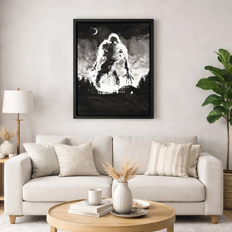 Giant Monster Canvas Wall Art | Horror Ink Wash Gothic Farmhouse Print | Premium 1.25" Gallery Wrap Decor | Spooky Macabre Art for Horror Fans