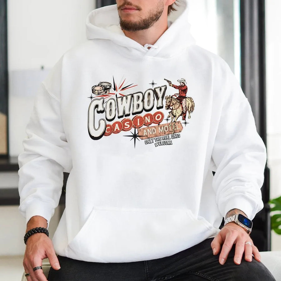 Vintage Cowboy Hoodie | Retro Casino Sign Western Graphic | Premium Soft Cotton Tee | Cowgirl Gift for Country Music Fan