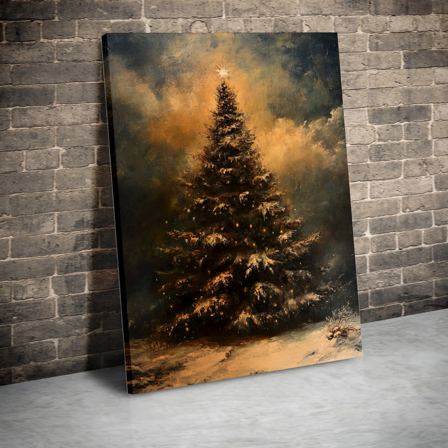 Christmas Tree Canvas Wall Art | Moody Winter Oil Painting Style | Premium 1.25-Inch Gallery Wrap | Festive Home Decor Holiday Gift Idea
