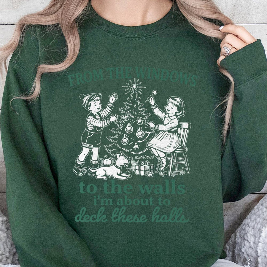 Deck These Halls Sweatshirt | Funny Christmas Song Lyrics Graphic | Soft Cotton Blend Unisex Pullover | Retro Holiday Gift For Her